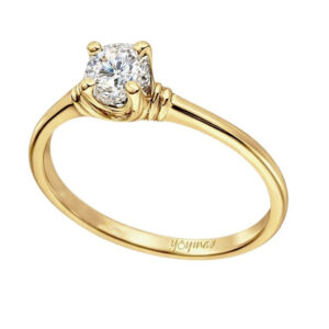 Anillo de compromiso con circonia central  y listones pegados a la montura oro 10K