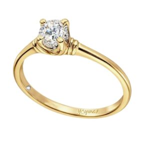 Anillo de compromiso con circonia central  y listones pegados a la montura oro 10K