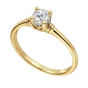 Anillo de compromiso con circonia central  y listones pegados a la montura oro 10K