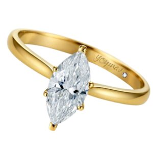 Anillo de compromiso con circonia marquesa central oro 10K