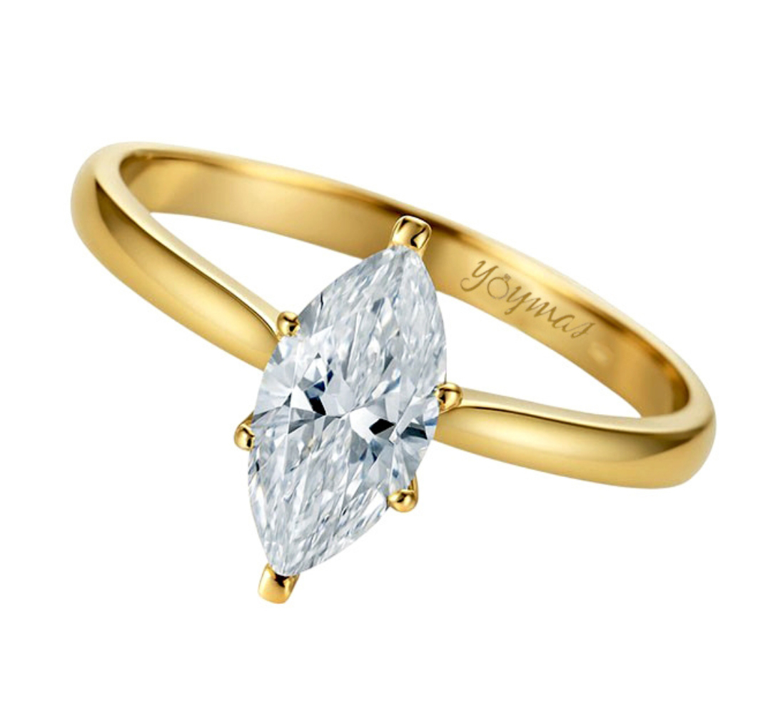 Anillo de compromiso con circonia marquesa central oro 10K