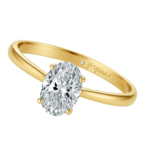 Anillo de compromiso con circonia ovalada central oro 10K