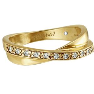 Argolla matrimonial de liston cruzada con circonias oro 10K