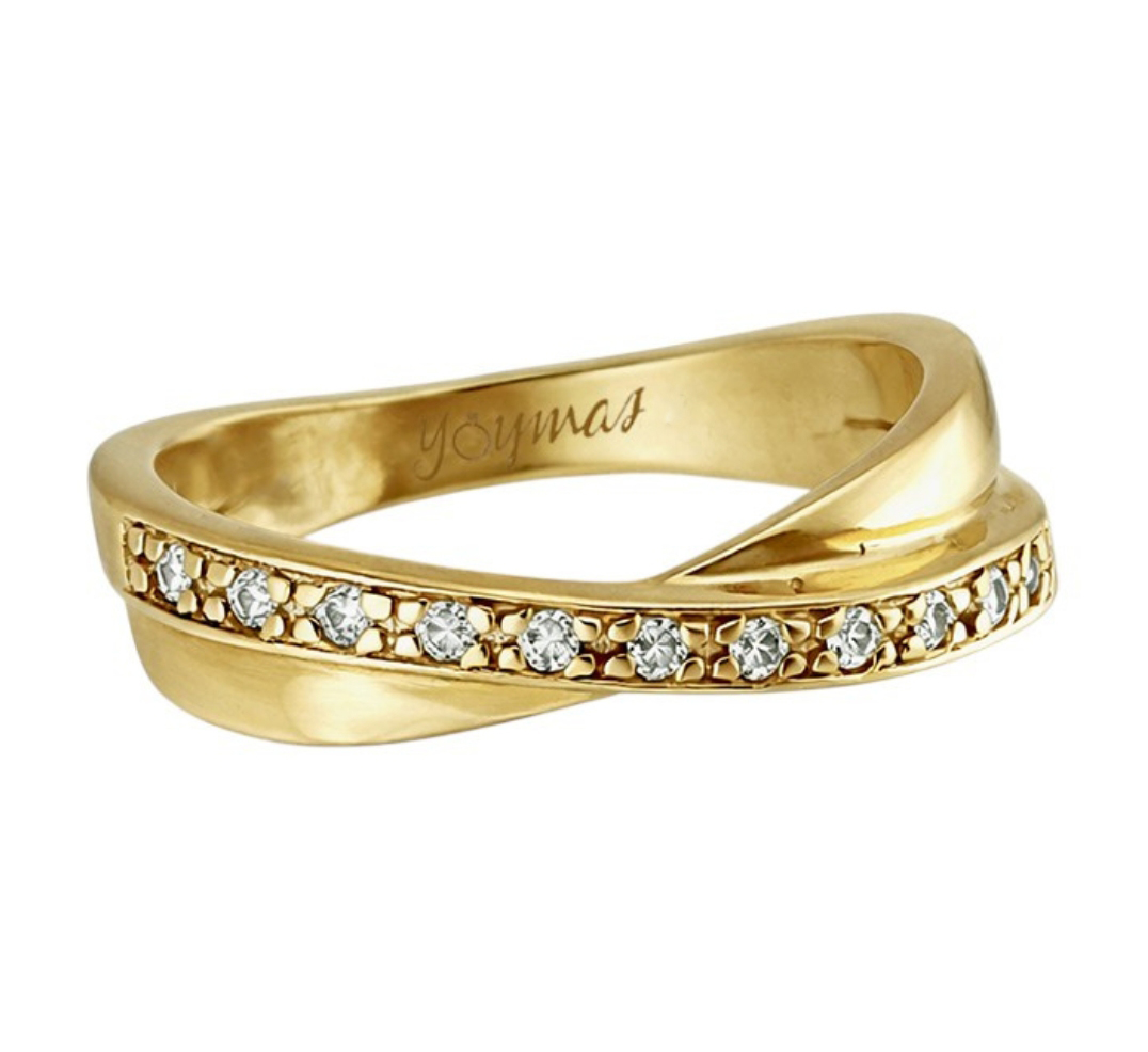 Argolla matrimonial de liston cruzada con circonias oro 10K