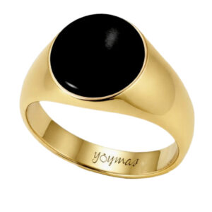 Anillo casual de piedra onix redonda plana oro 10K