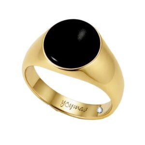 Anillo casual de piedra onix redonda plana oro 10K