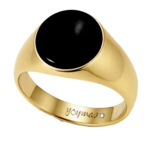 Anillo casual de piedra onix redonda plana oro 10K