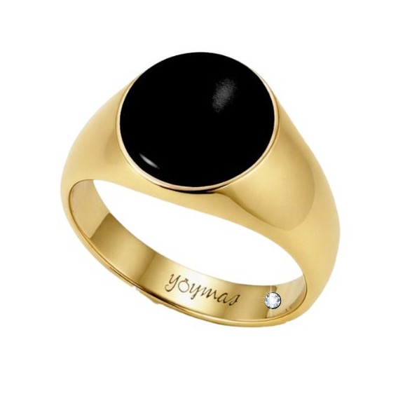 Anillo casual de piedra onix redonda plana oro 10K