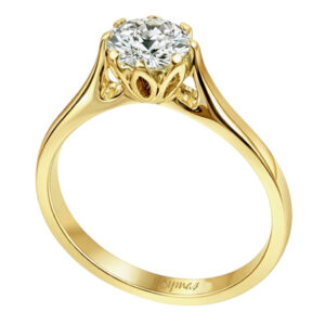 Anillo de compromiso montura de flor calada con circonia oro 10K