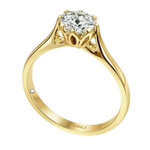 Anillo de compromiso montura de flor calada con circonia oro 10K