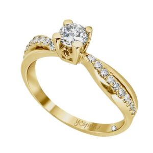 Anillo de compromiso con circonia y laterales cruzados liso y circonias oro 10K