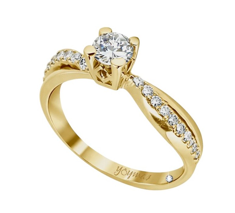 Anillo de compromiso con circonia y laterales cruzados liso y circonias oro 10K