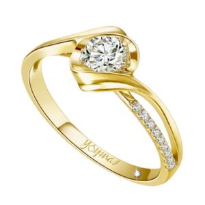 Anillo de compromiso montura cruzada en onda con circonias oro 10K