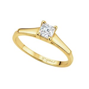 Anillo de compromiso con circonia cuadrada central oro 10K