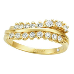 Argolla casual en forma de onda y linea lisa al centro y circonias oro 10K