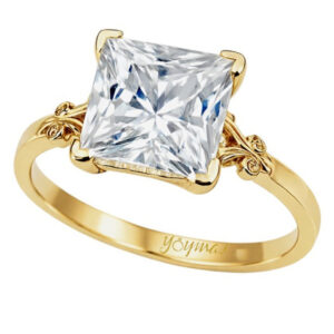 Anillo casual con circonia cuadrada y laterales diseño "V" oro 10K
