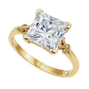 Anillo casual con circonia cuadrada y laterales diseño "V" oro 10K