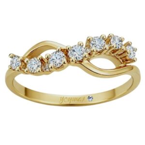 Anillo casual en forma de infinito con estrias y circonias oro 10K