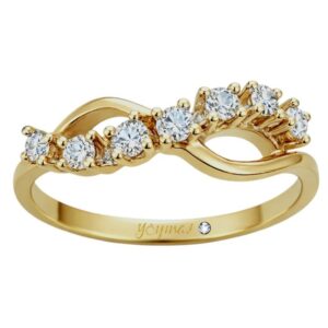 Anillo casual en forma de infinito con estrias y circonias oro 10K