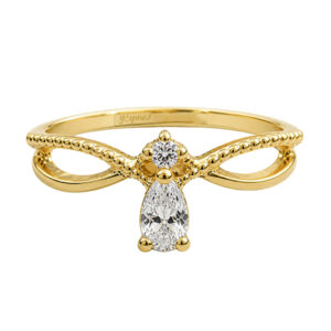 Anillo casual con circonia en forma de gota y circonia con laterales encontrados oro 10K
