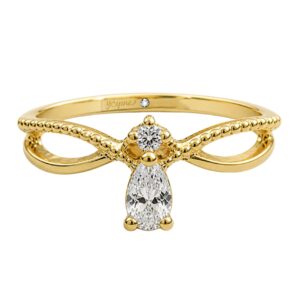 Anillo casual con circonia en forma de gota y circonia con laterales encontrados oro 10K