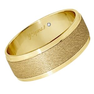 Argolla matrimonial mateado de arena con orillas diamantadas oro 10K