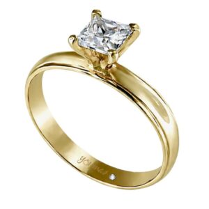 Anillo de compromiso tipo argolla con circonia cuadrada y orilla diamantada oro 10K