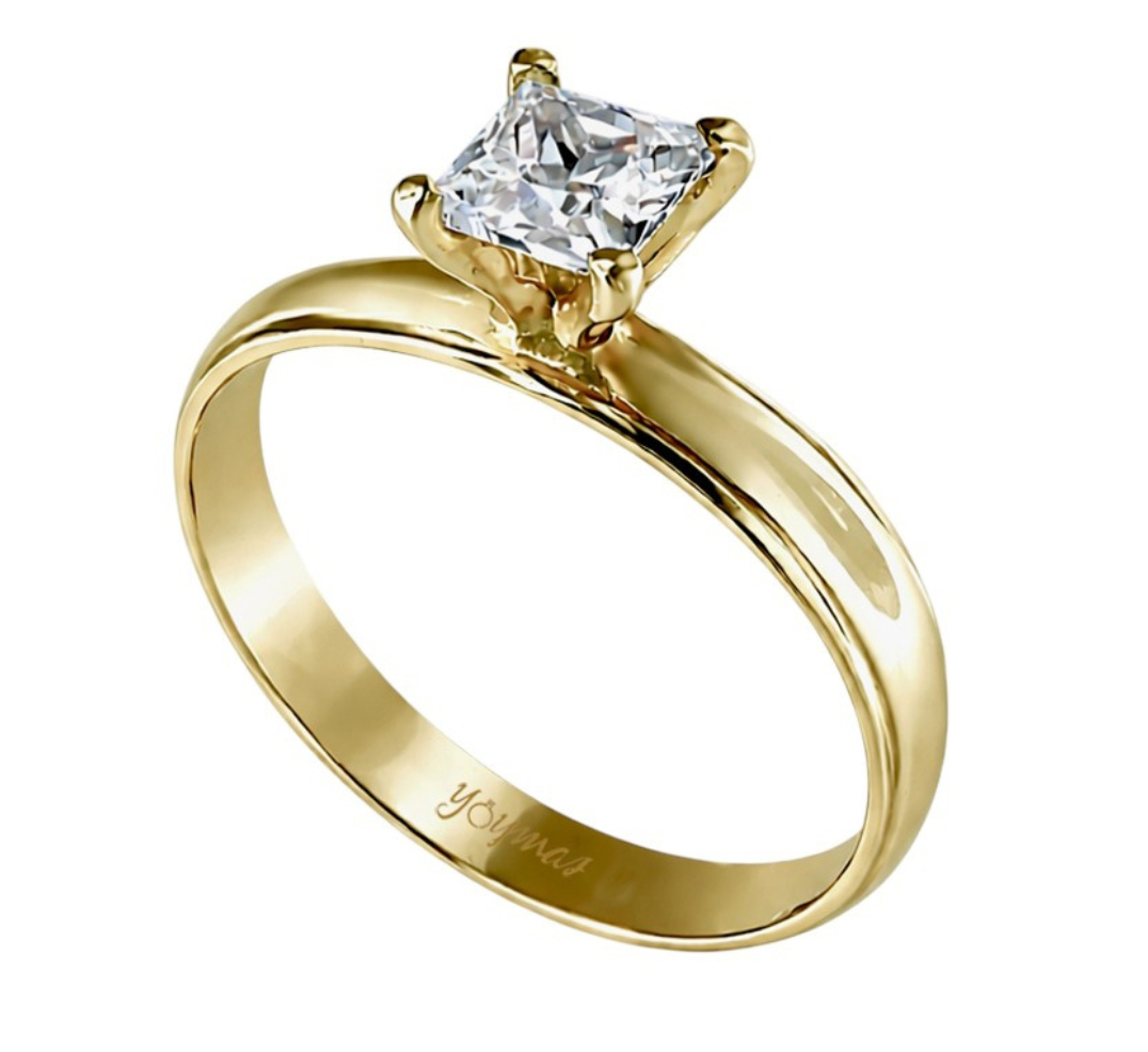 Anillo de compromiso tipo argolla con circonia cuadrada y orilla diamantada oro 10K
