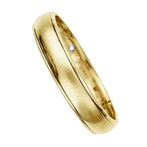 Argolla matrimonial media caña satinada con orilla diamantada oro 10K