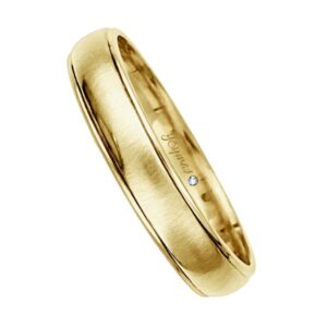 Argolla matrimonial media caña satinada con orilla diamantada oro 10K