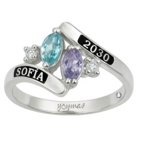 Anillo graduación Lumina 2 circonias marquezas y 2 circonias plata