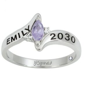 Anillo graduación Prisma circonia marquesa y 2 circonias plata