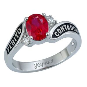 Anillo graduación Maxine circonia ovalada y 2 circonias a cada lado plata