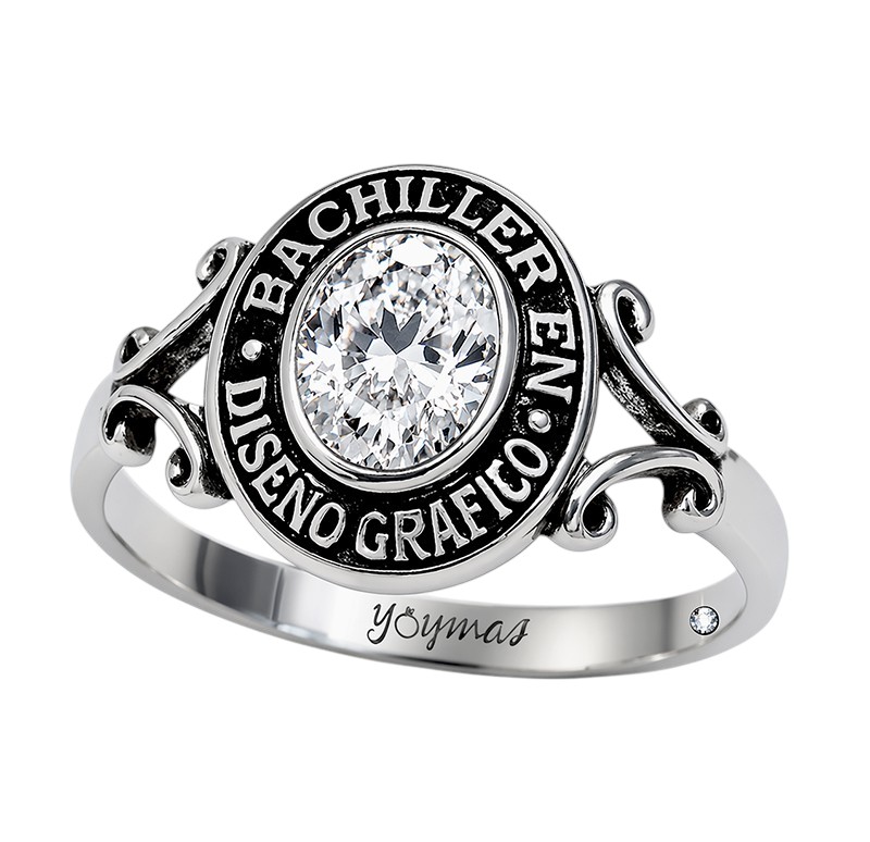 Anillo graduación Spring con circonia ovalada plata