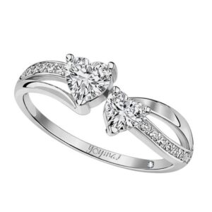 Anillo de promesa con dos circonias en forma de corazón plata