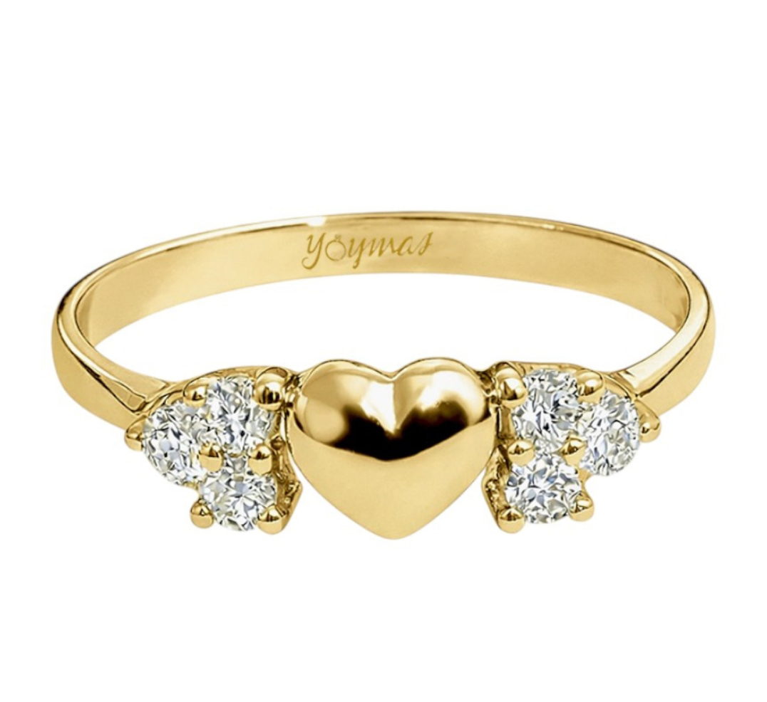 Anillo de promesa con corazón liso al centro con circonias en oro 10K