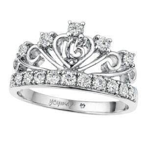 Anillo de corona de 15 años con circonias y Diamante incrustado plata