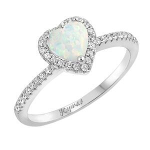 Anillo de promesa con opalo blanco en forma de corazón con circonias en plata