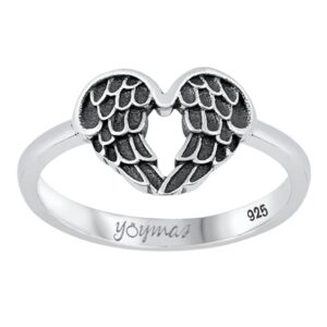 Anillo de promesa con alas formando un corazón al centro plata