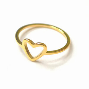 Anillo de promesa de corazón calado dorado acero