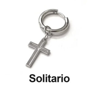 Arete de argolla solitaria lisa con dije de cruz colgante plateado en acero