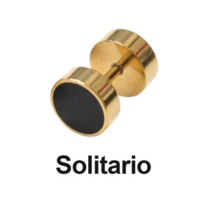 Arete solitario con piedra negra dorado en acero