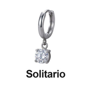 Arete de argolla solitaria lisa con circonio colgante plateada en acero