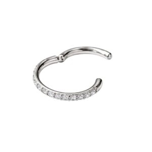 Arete de argolla solitaria para nariz con circonios plateado en acero