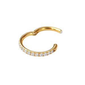 Arete de argolla solitaria para nariz con circonios dorado en acero