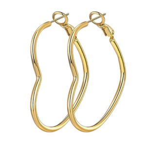 Aretes de argollas lisas grandes en forma de corazón doradas en acero
