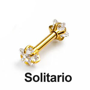 Arete solitario con circonio en forma de estrella de 4mm dorado en acero