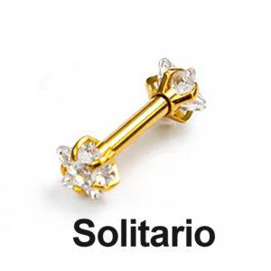Arete solitario con circonio en forma de estrella de 3mm dorado en acero