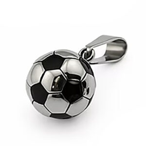 Dije de pelota de futbol plateada con negro acero
