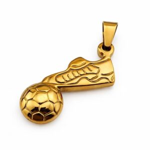 Dije de zapato con pelota de futbol dorado en acero